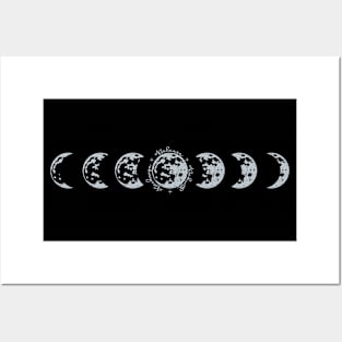 Moon phases; release; recharge; rebirth; moon; night; celestial; silver; metallic; moon cycles; full moon; crescent; sky; night; spiritual; universe; cycles; lunar; moonlight; Posters and Art
